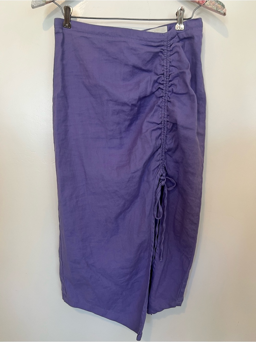 Anthropologie Ruched side slit linen midi skirt - Picture 3 of 8